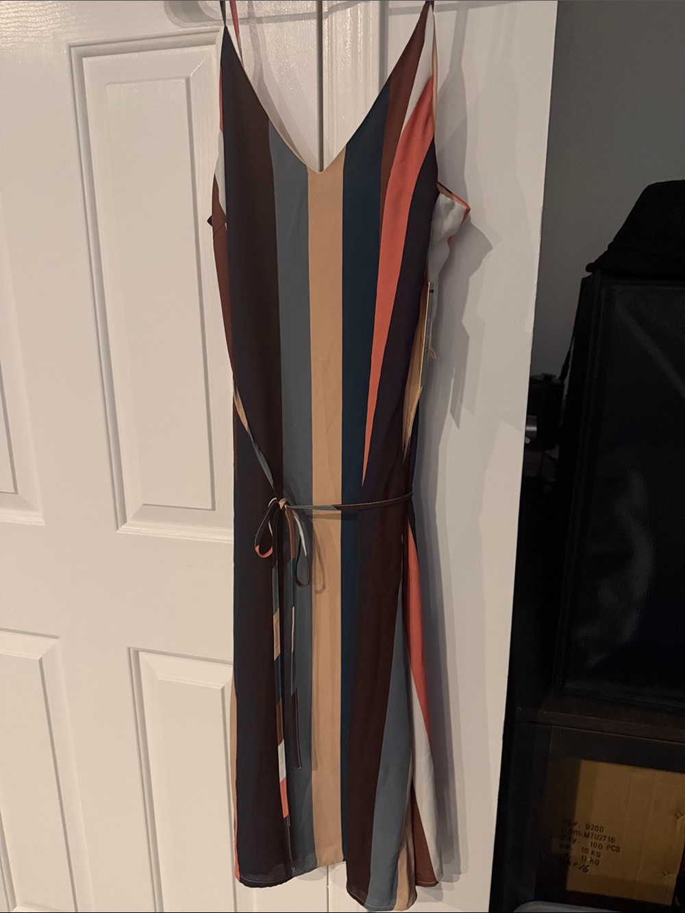 Striped Multi-Color Slip Dress with Waist Tie